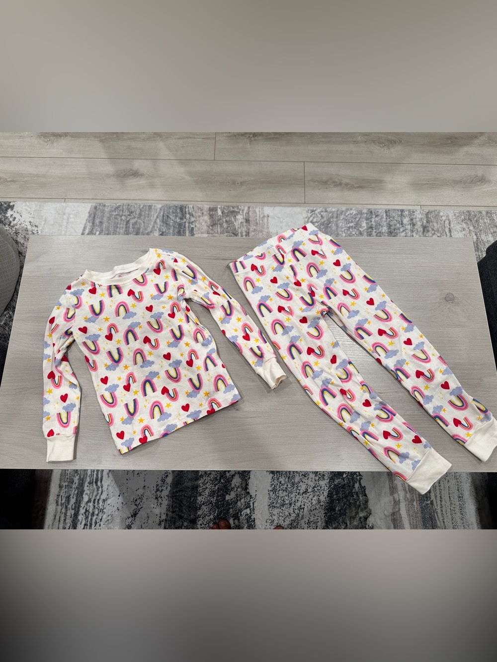 Old Navy Kids Pajama Set with Rainbow, Hearts & Stars